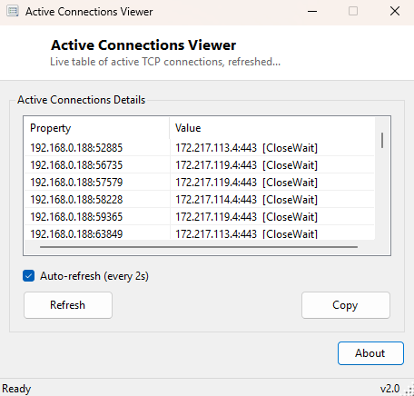 Active Connections Viewer main window