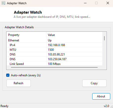 Adapter Watch main window