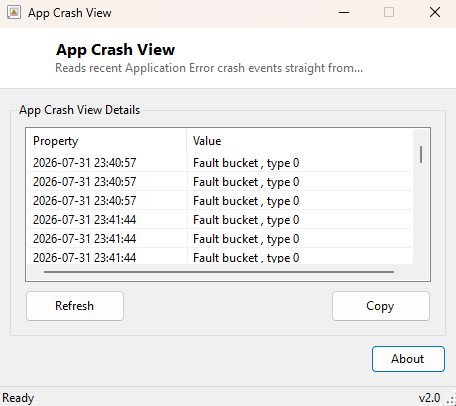 App Crash View main window