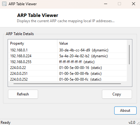 ARP Table Viewer main window