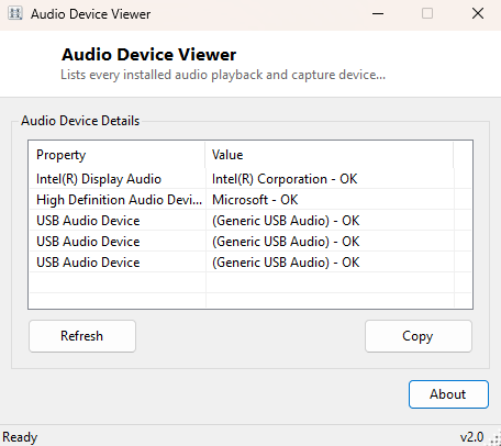 Audio Device Viewer main window