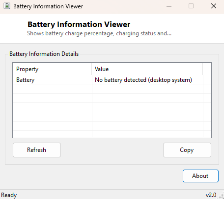 Battery Information Viewer main window