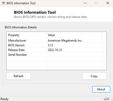 BIOS Information Tool main window
