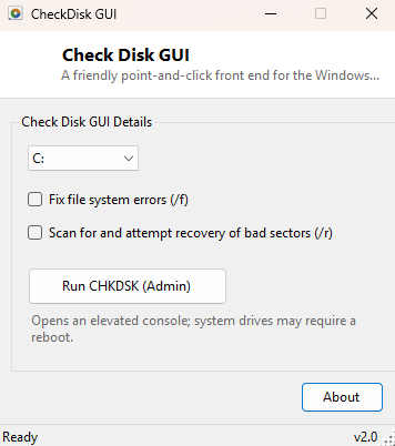 Check Disk GUI main window