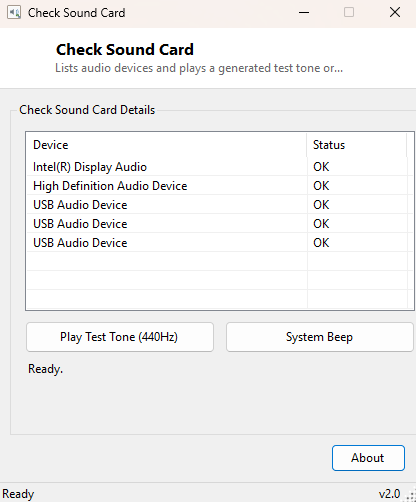 Check Sound Card main window