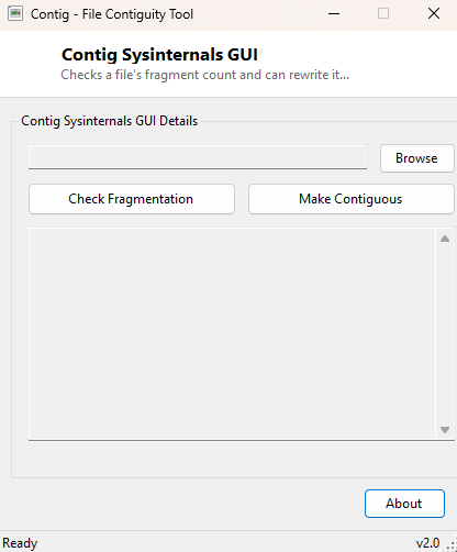Contig Sysinternals GUI main window