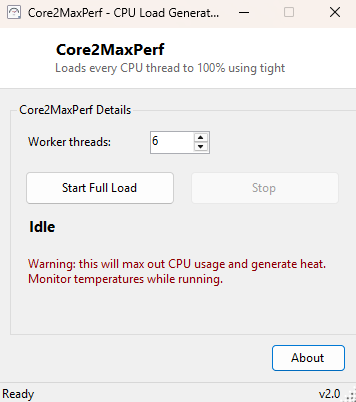 Core2MaxPerf main window