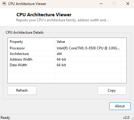 CPU Architecture Viewer main window