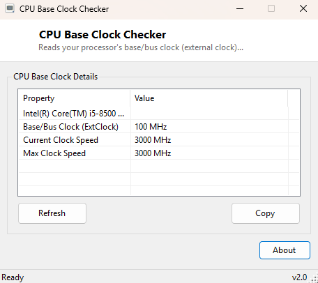 CPU Base Clock Checker main window