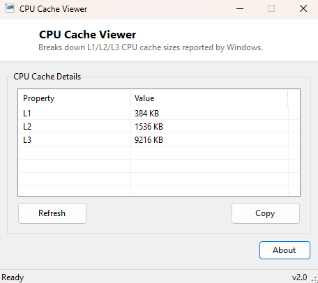 CPU Cache Viewer main window