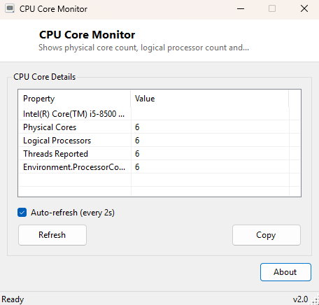 CPU Core Monitor main window