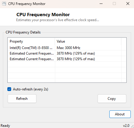 CPU Frequency Monitor main window