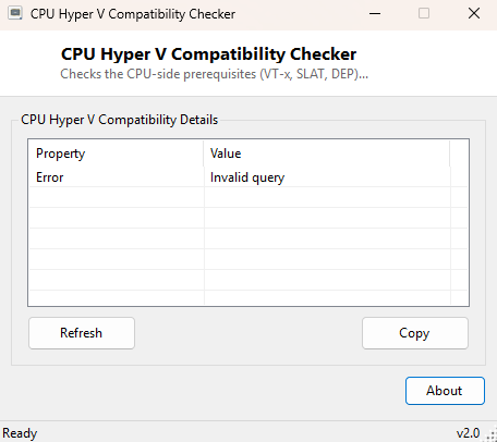 CPU Hyper V Compatibility Checker main window