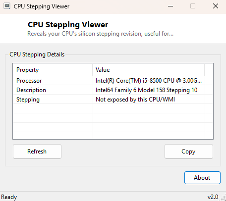 CPU Stepping Viewer main window
