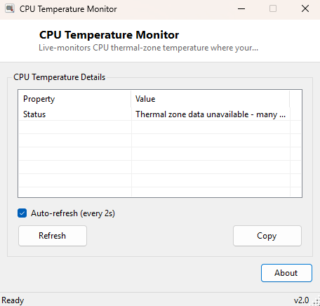 CPU Temperature Monitor main window