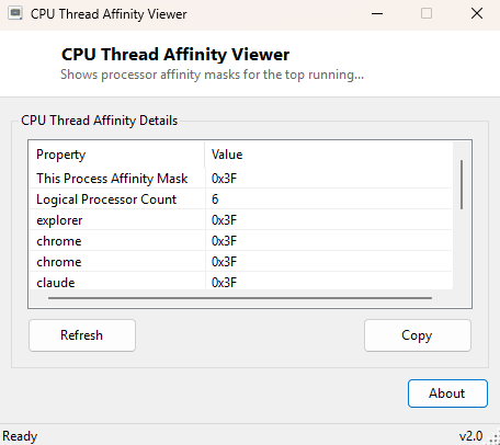 CPU Thread Affinity Viewer main window