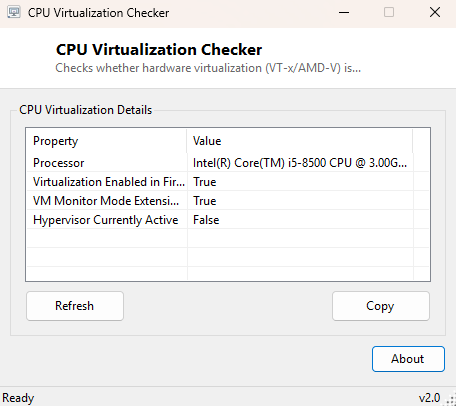 CPU Virtualization Checker main window