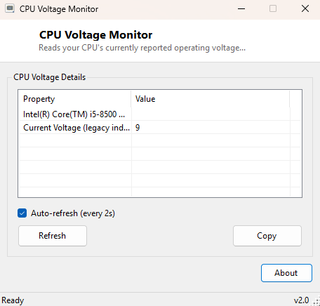 CPU Voltage Monitor main window