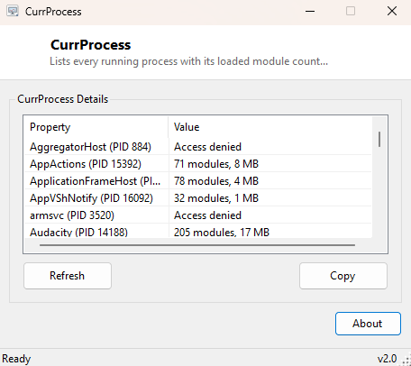 CurrProcess main window