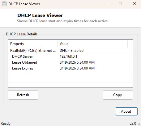 DHCP Lease Viewer main window