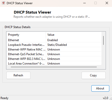 DHCP Status Viewer main window