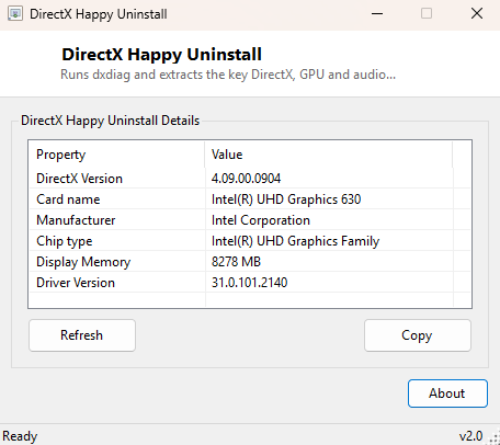 DirectX Happy Uninstall main window