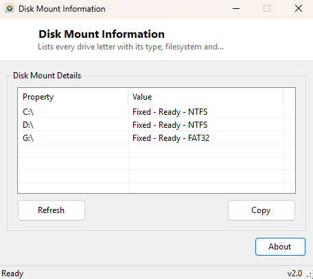 Disk Mount Information main window