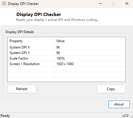 Display DPI Checker main window