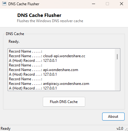 DNS Cache Flusher main window