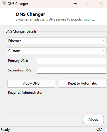 DNS Changer main window