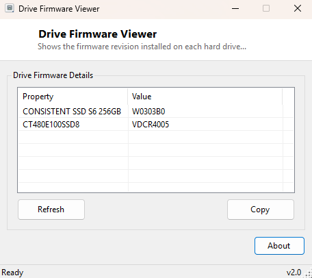 Drive Firmware Viewer main window