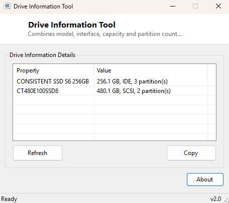 Drive Information Tool main window