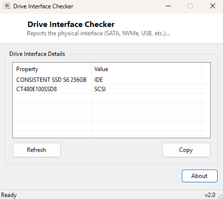 Drive Interface Checker main window