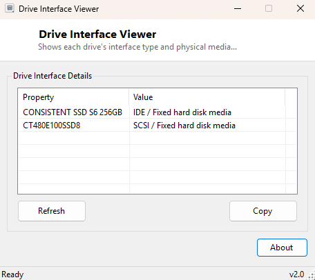 Drive Interface Viewer main window