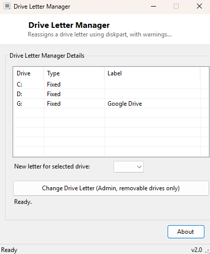 Drive Letter Manager main window