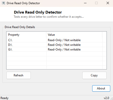 Drive Read Only Detector main window