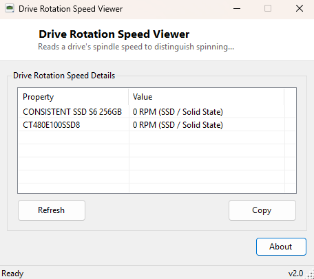 Drive Rotation Speed Viewer main window