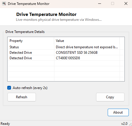 Drive Temperature Monitor main window