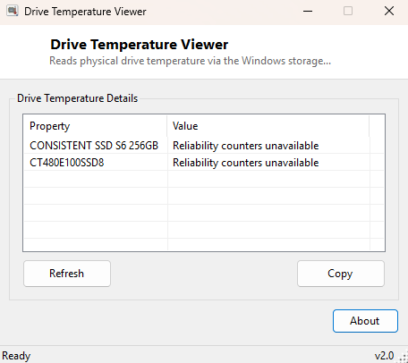 Drive Temperature Viewer main window