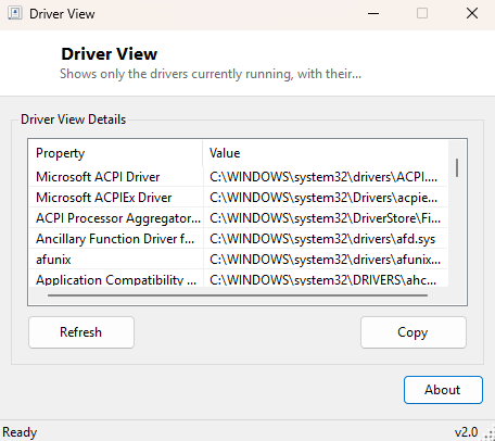 Driver View main window