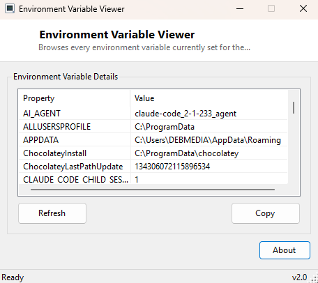 Environment Variable Viewer main window