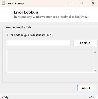 Error Lookup main window