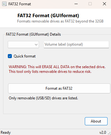 FAT32 Format (GUIformat) main window