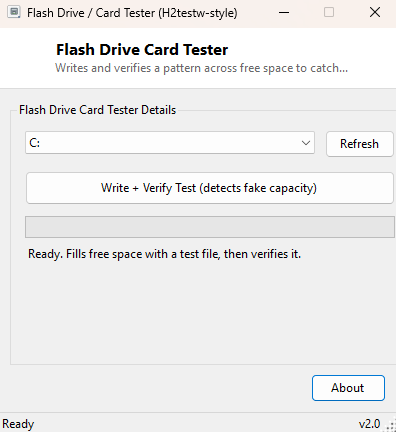 Flash Drive Card Tester main window