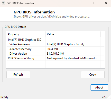 GPU BIOS Information main window