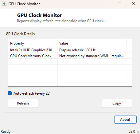 GPU Clock Monitor main window