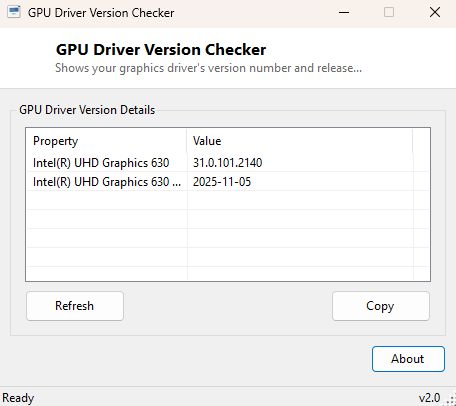 GPU Driver Version Checker main window