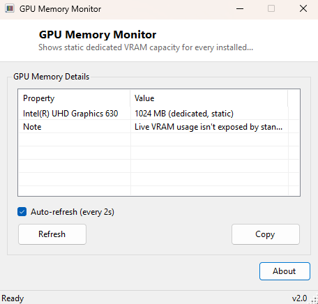GPU Memory Monitor main window