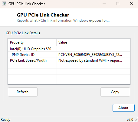 GPU PCIe Link Checker main window