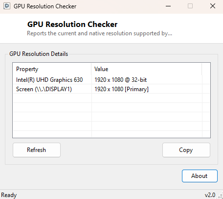 GPU Resolution Checker main window